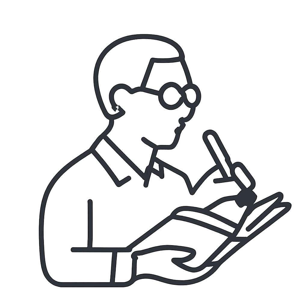 Man and hand are outlined in gray on a black background.